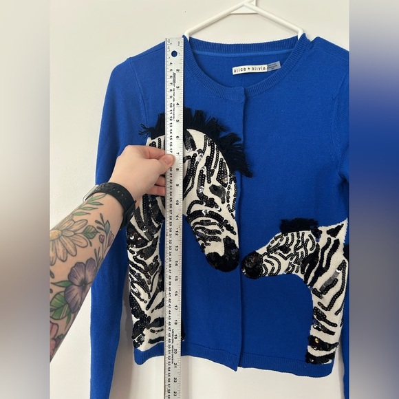 alice and olivia zebra sweater xsmall blue - Picture 6 of 8